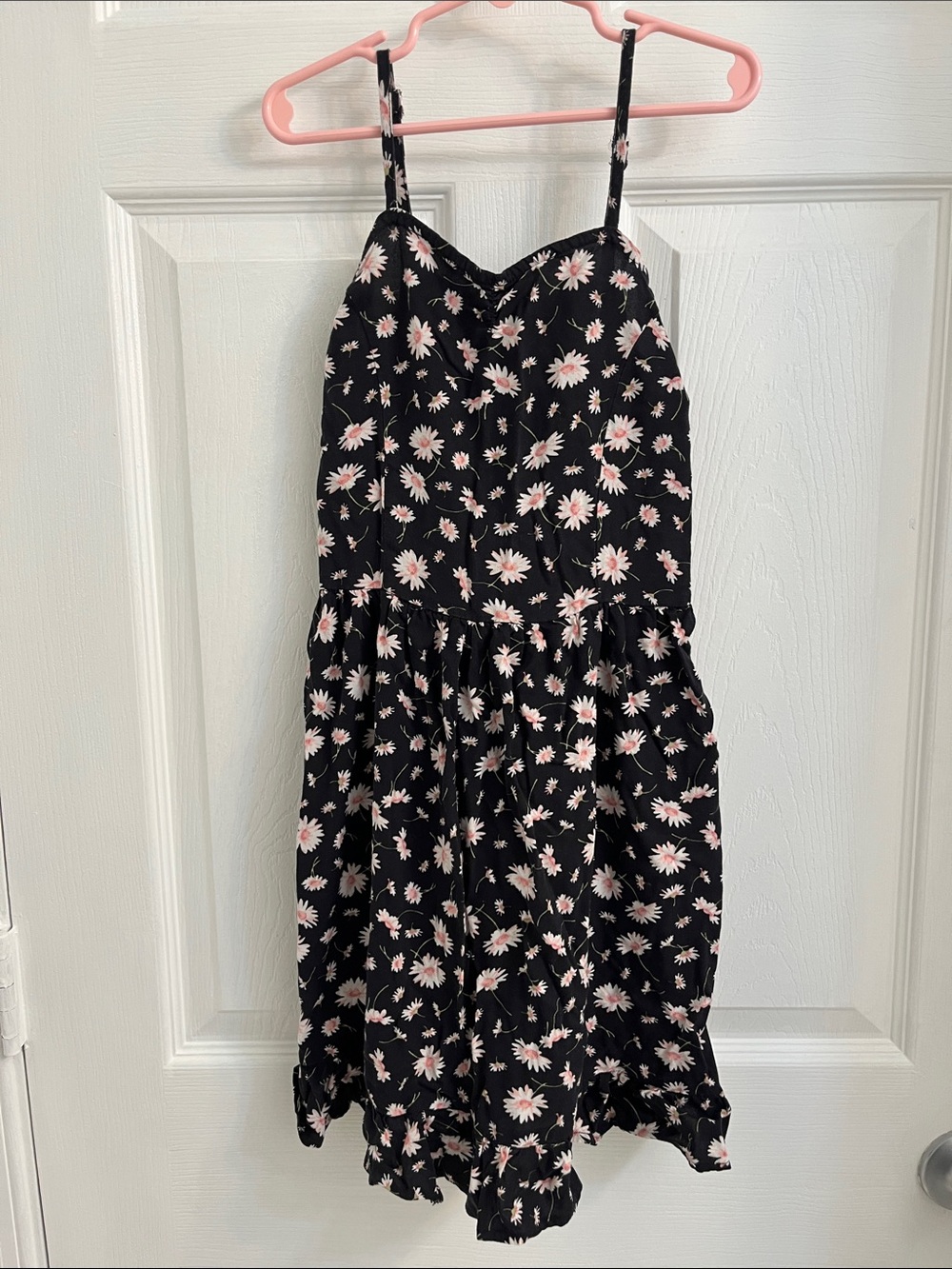 The Children's Place Black Sundress with Pink and White Daisy Print